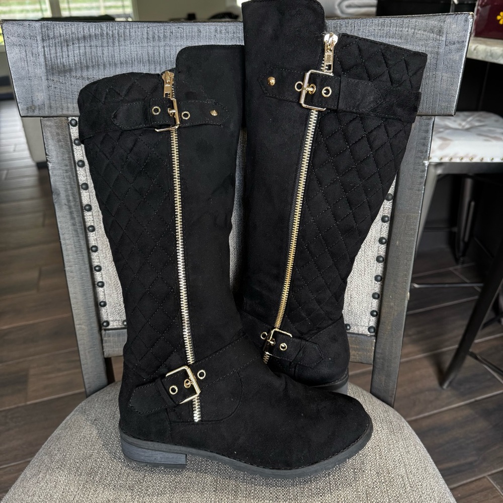 Forever Black and Gold Knee Boots